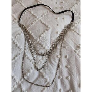 Silver-Tone Black Layered Multi-Strand Varying Links Statement Necklace‎